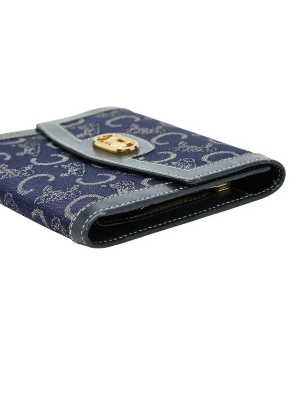 Celine C Saluki Bifold Wallet Navy Canvas Leather